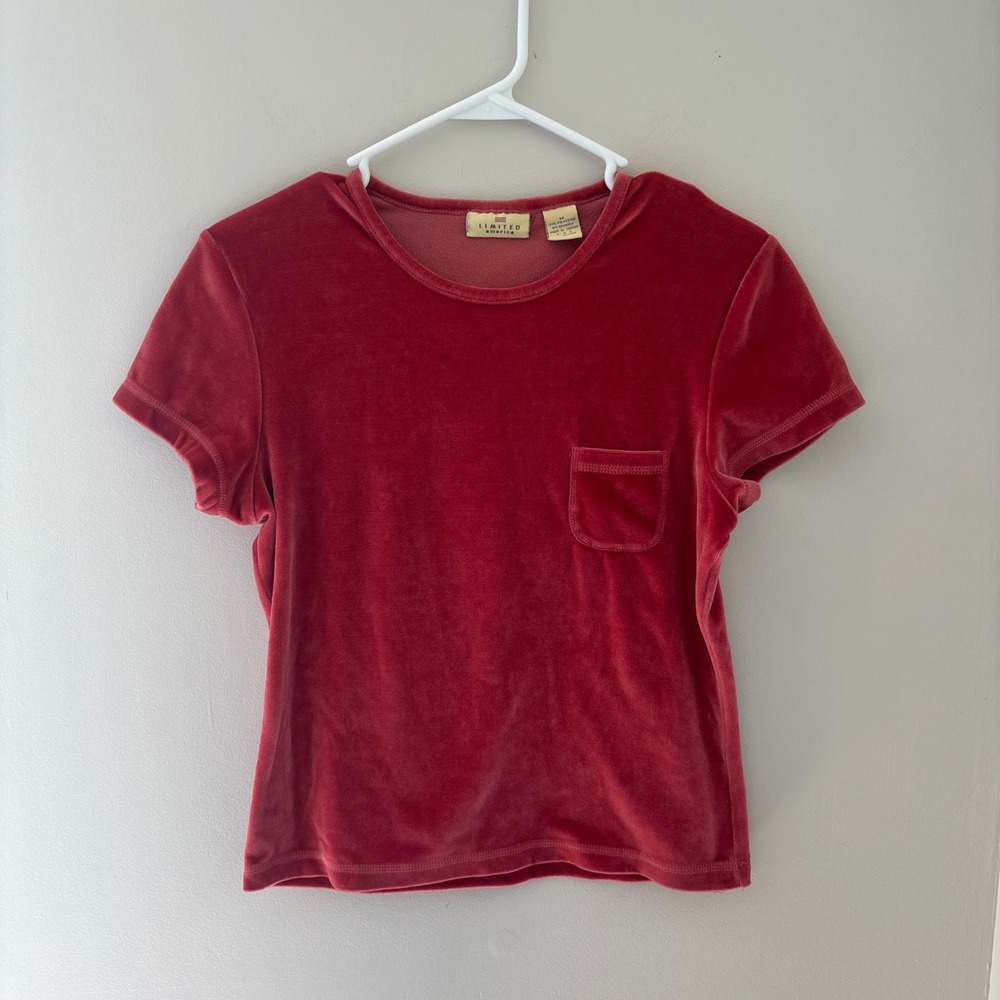 Vintage Limited America Red Velour Short Sleeve Pocket T-Shirt Womens Medium